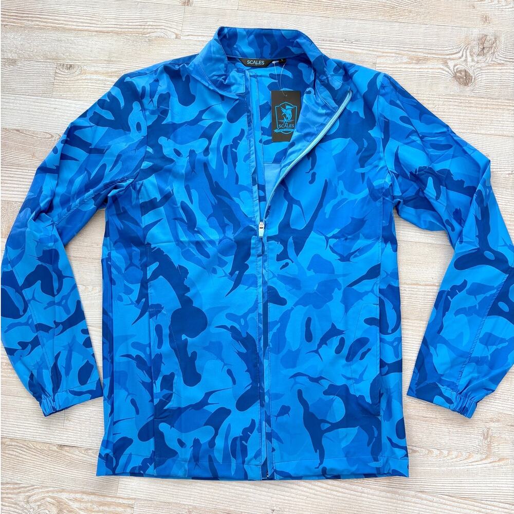 New Scales Full‎ Zip Performance Fishing Sport Jacket | Blue Camo Size Small